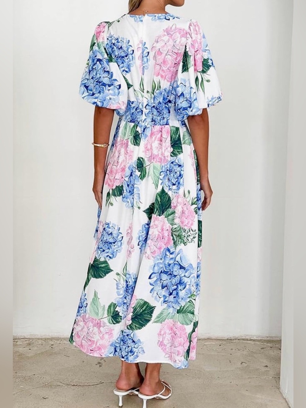 NWT Sissyaki Floral Hydrangea Maxi Dress Size Small Puff Sleeves | Cottagecore - Picture 2 of 7